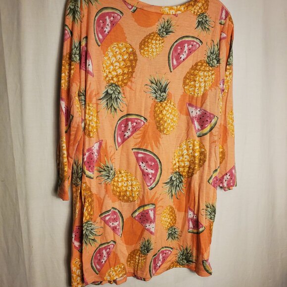 Now N Forever Watermelon/Pineapple Long Slv Cutout Neckline Orange Blouse Sz 2X - Picture 10 of 10